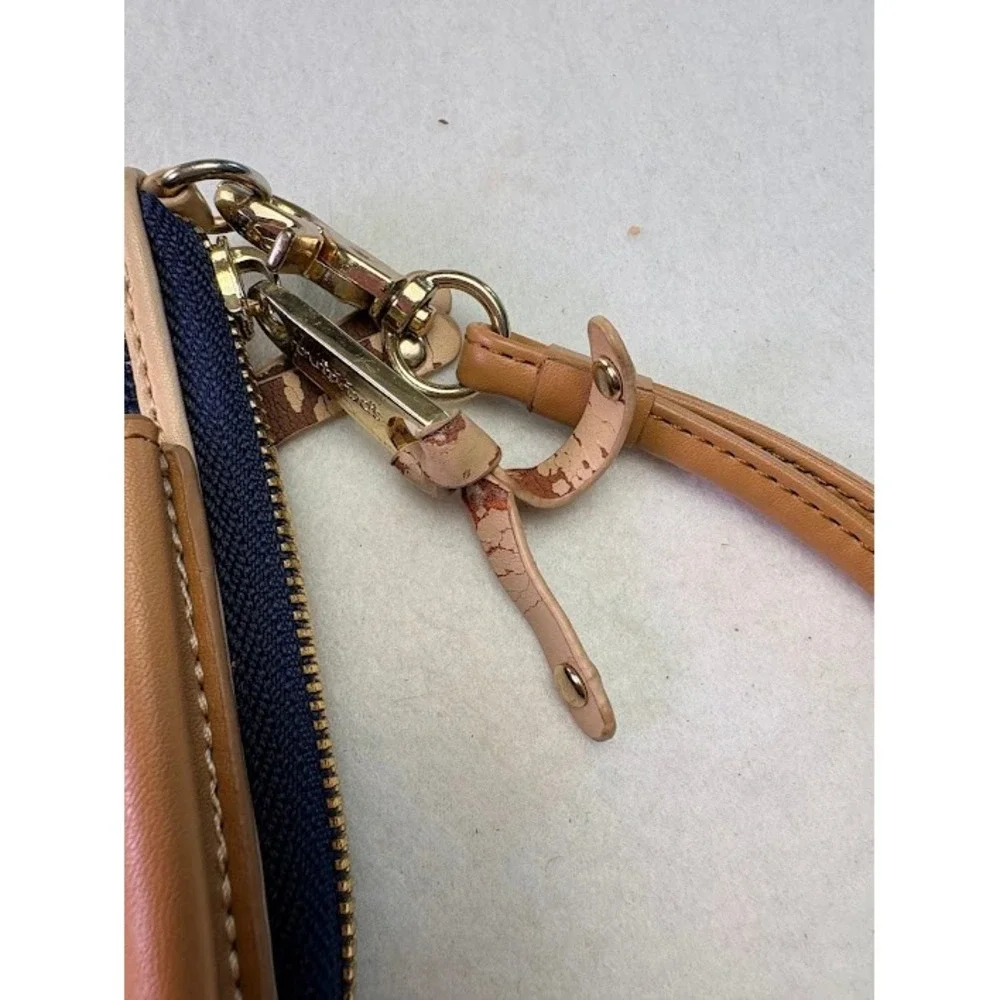 Spartina 449‎ Floral Linen Leather Wristlet Wallet Blue Tan  Strap